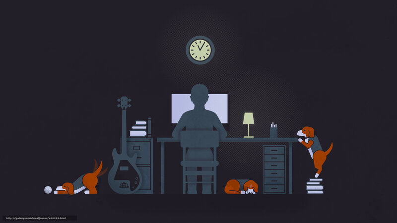 Person working at desk with dogs