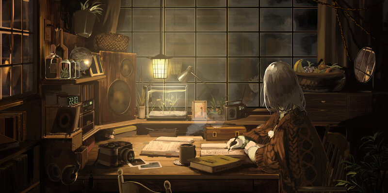 Person Writing at Desk — Brown