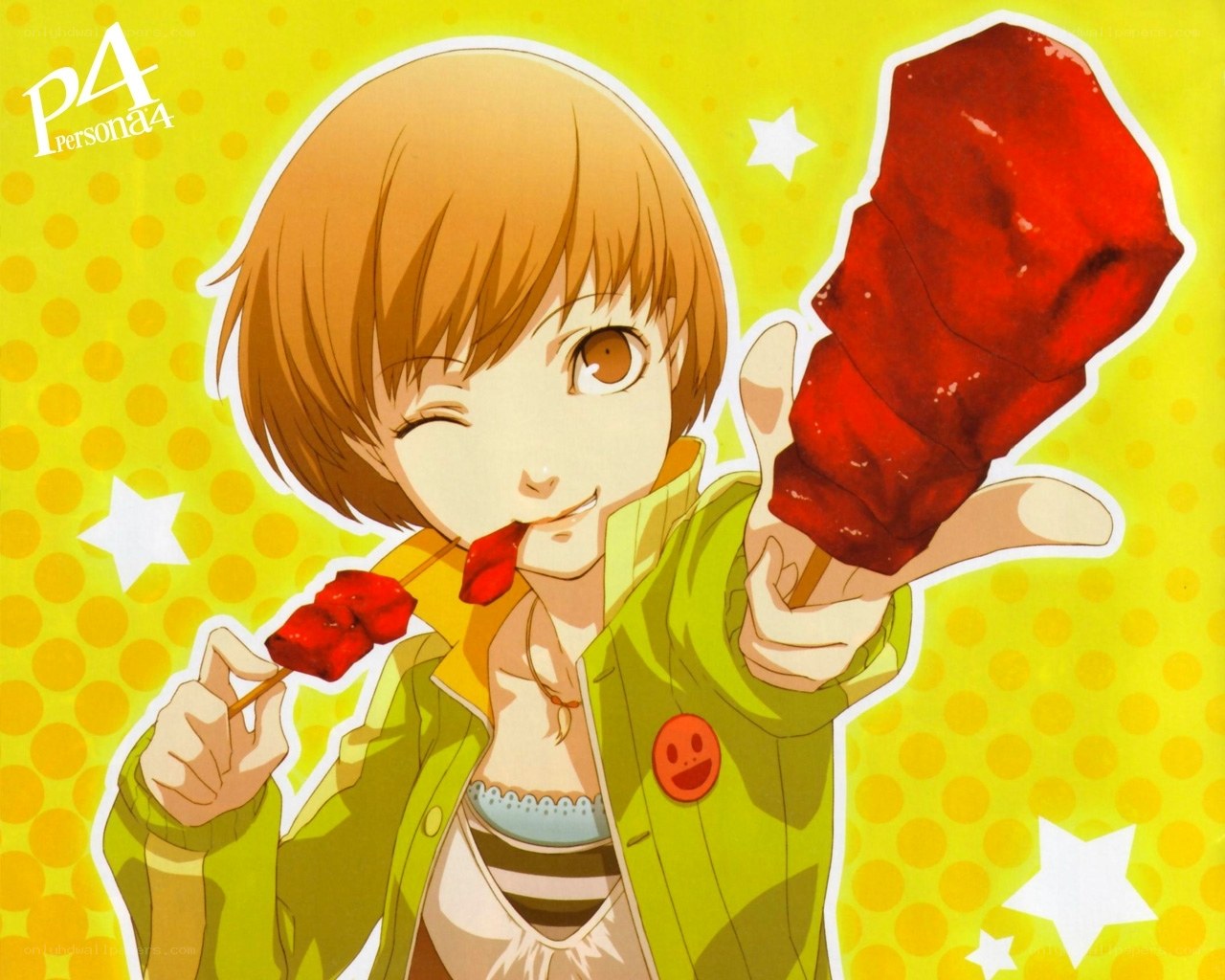 Persona 4 character with red snacks