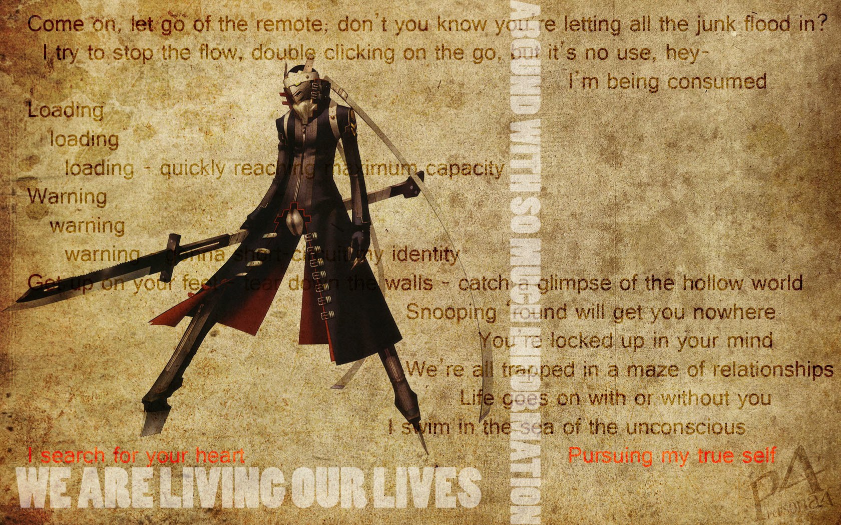 Persona 4 character with text