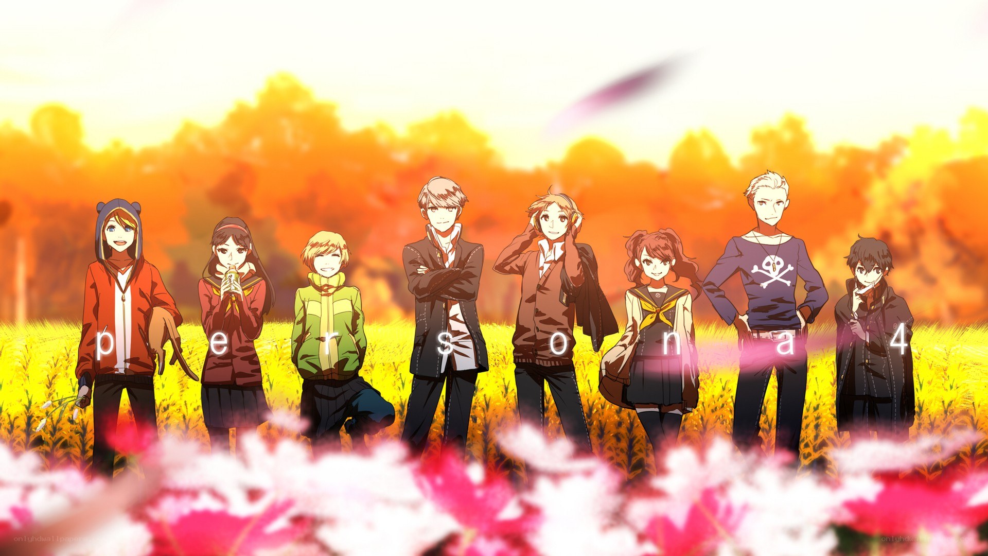 Persona 4 characters in a field