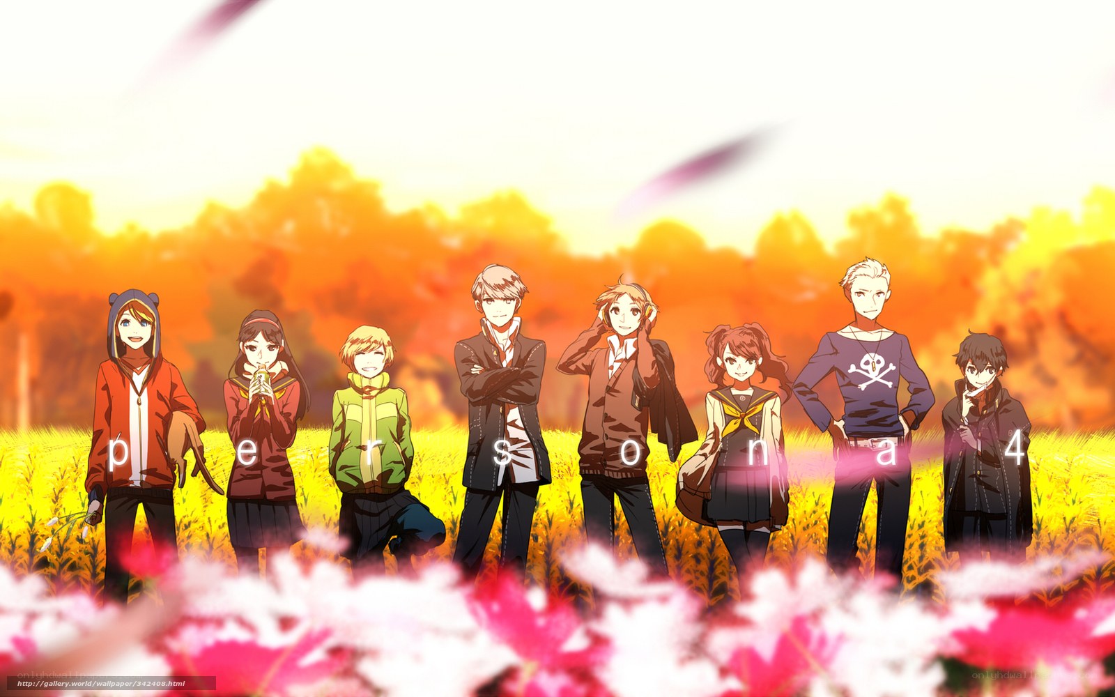 Persona 4 characters in a field