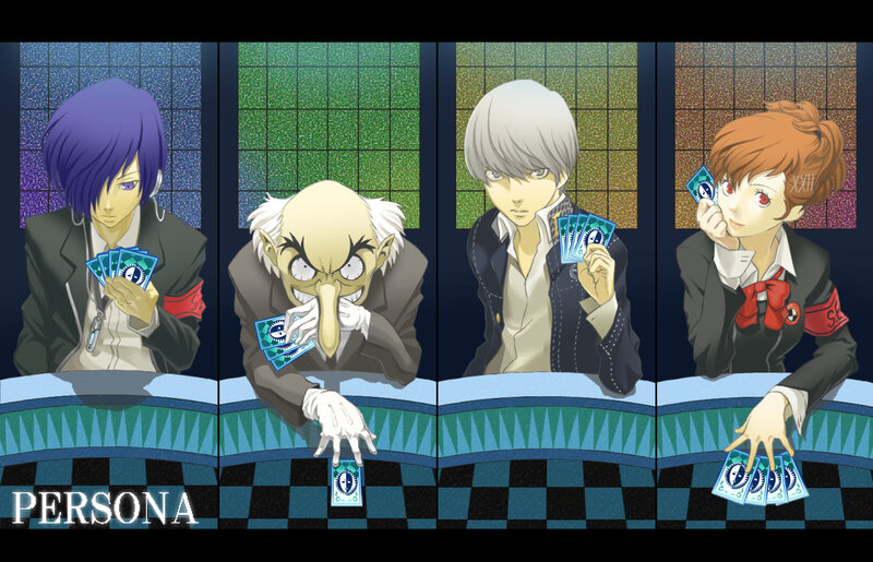 Persona characters playing cards