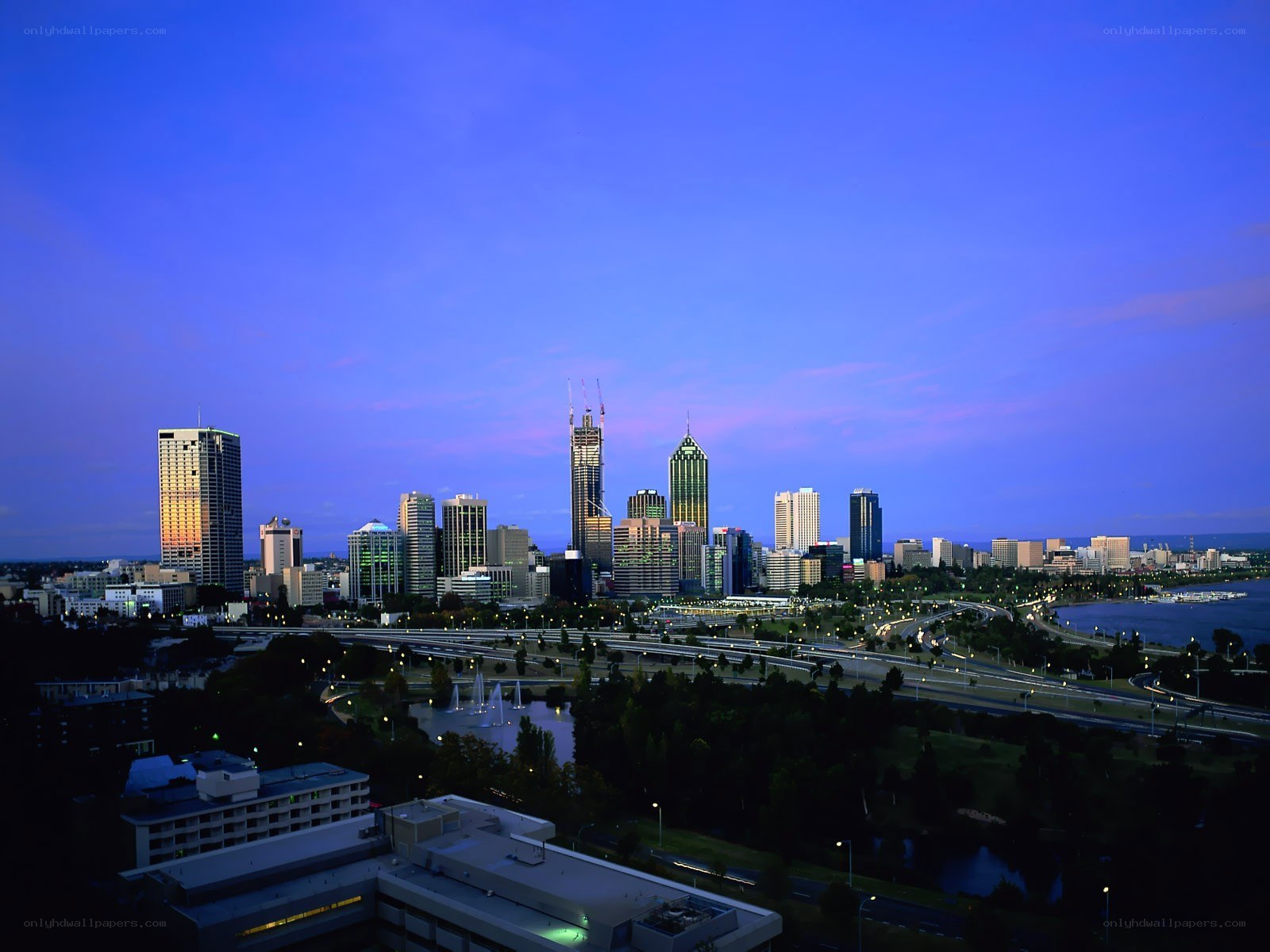 Perth city skyline at dusk