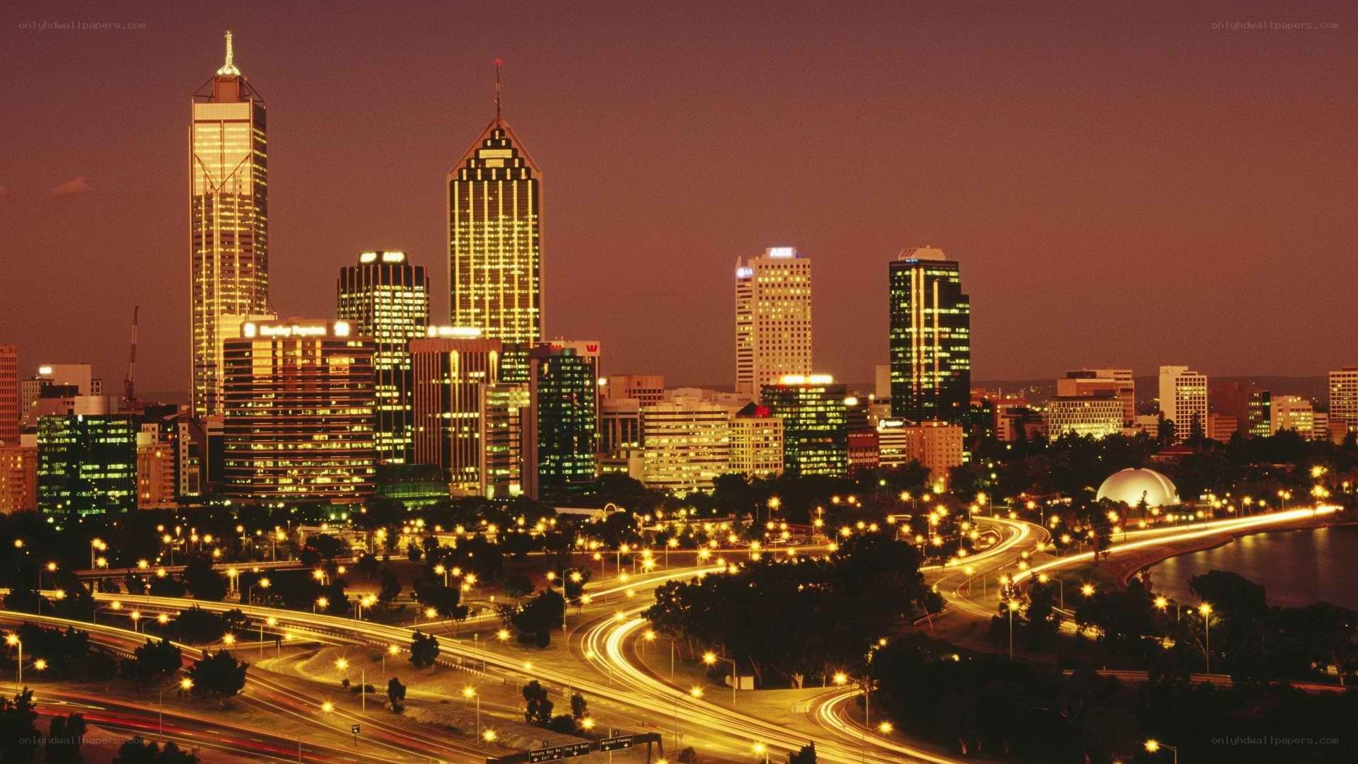 Perth city skyline at night