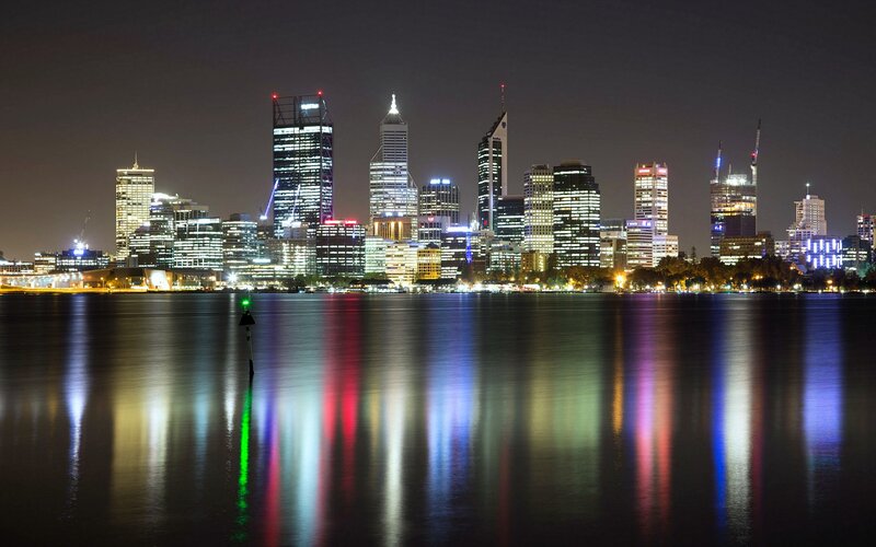 Perth City Skyline — Black, Serene, Night, Photograph