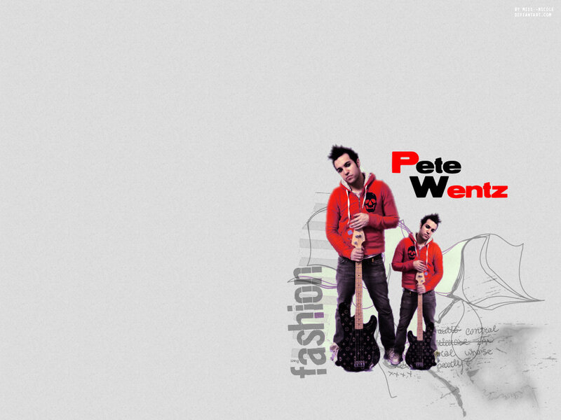 Pete Wentz with bass guitars