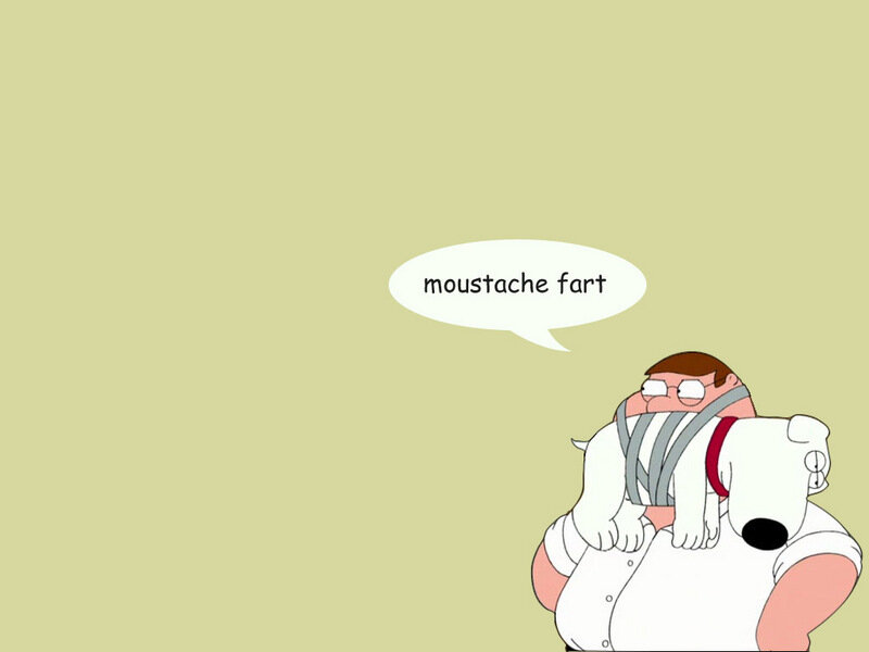 Peter and Brian with moustache fart