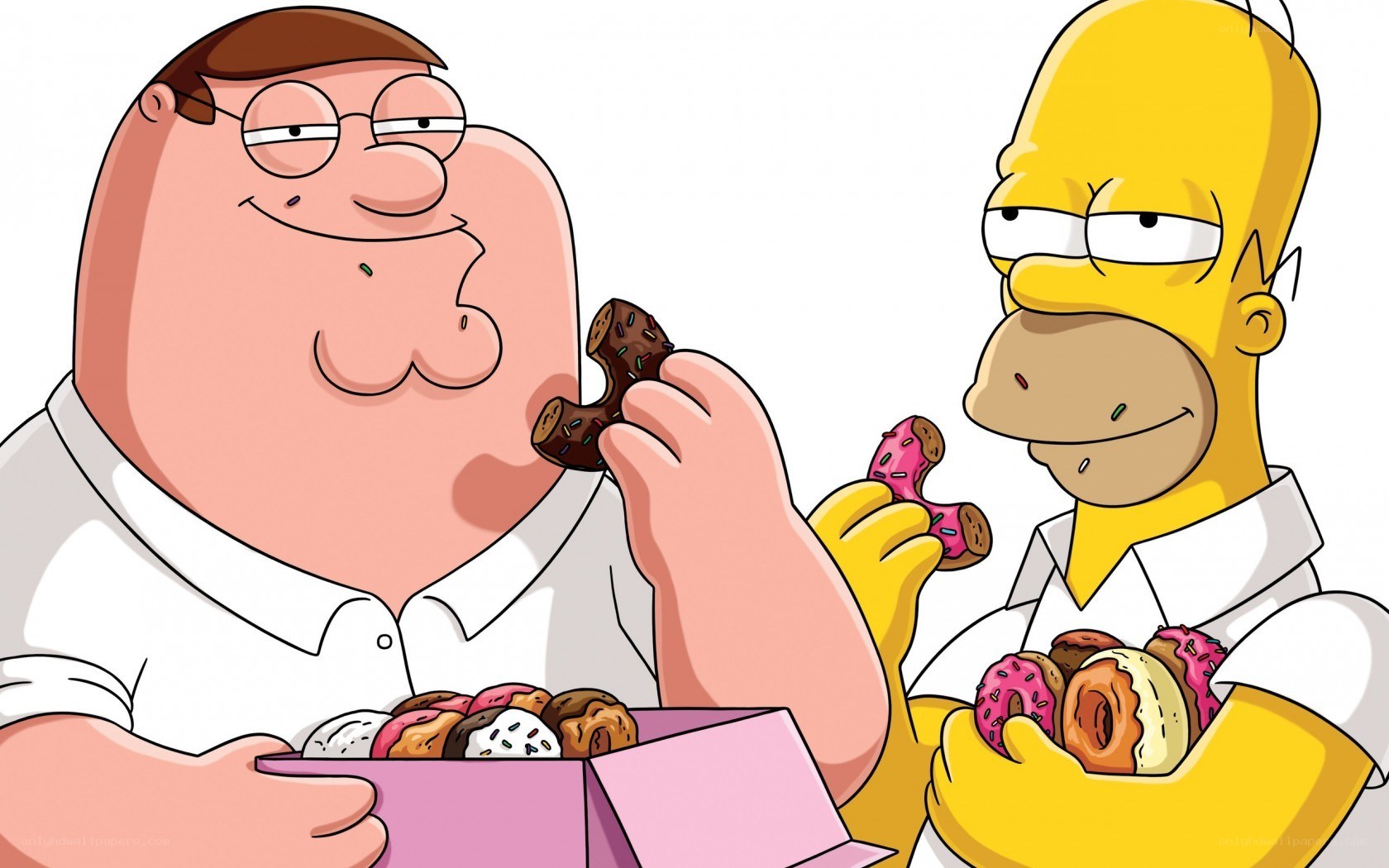 Peter and Homer eating donuts