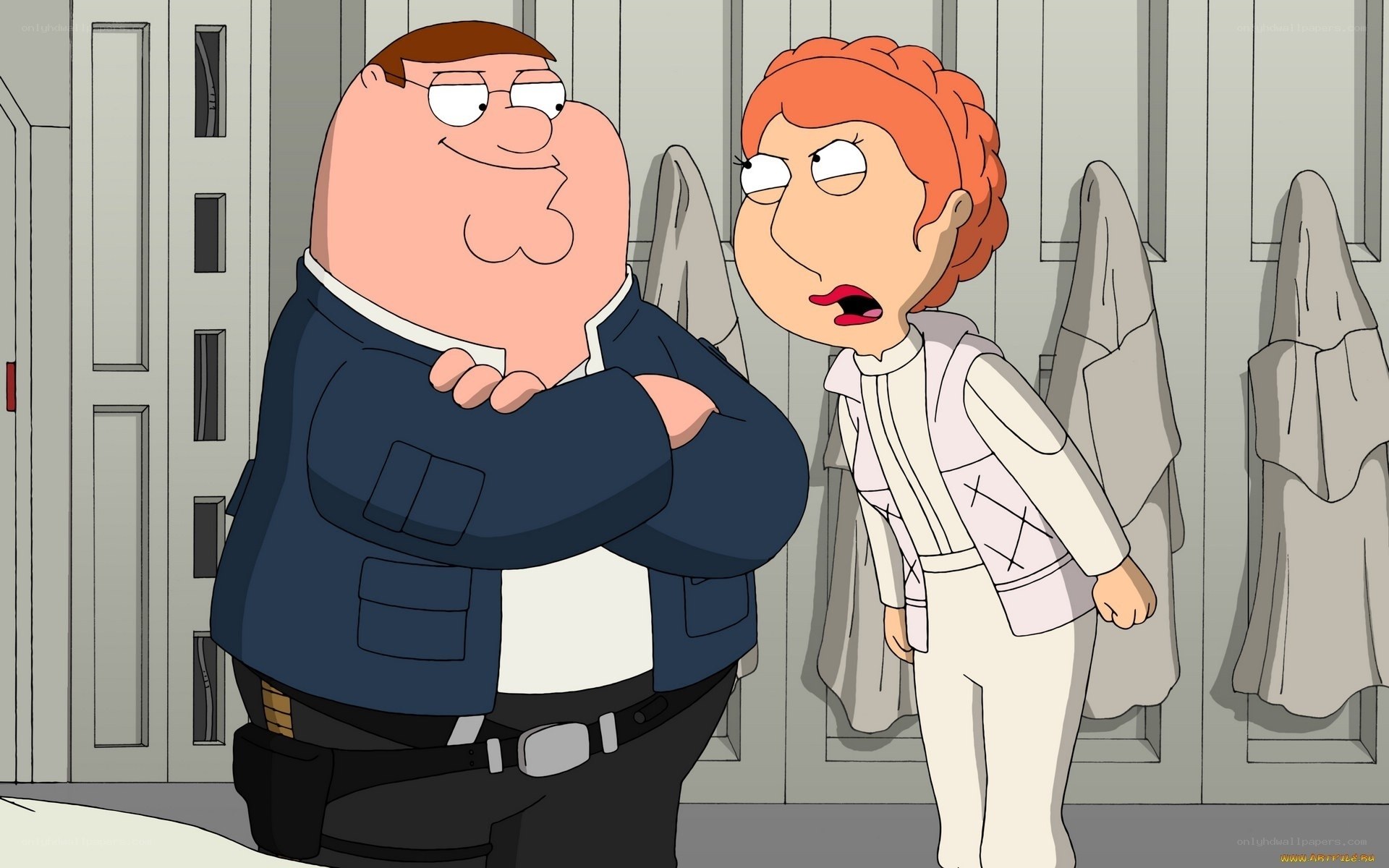 Peter and Lois in a locker room