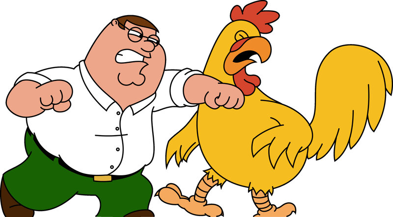 Peter Griffin fighting a chicken