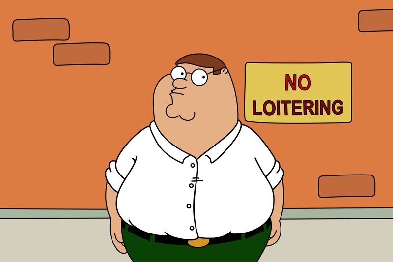 Peter Griffin near no loitering sign