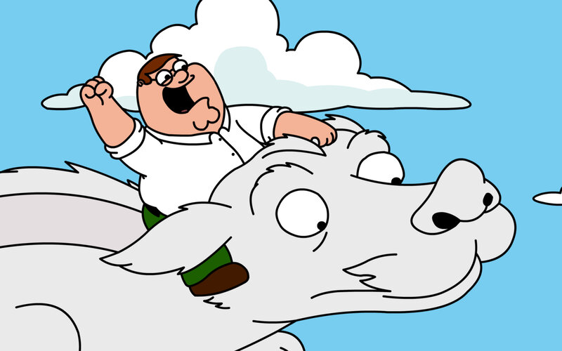 Peter Griffin riding a dragon