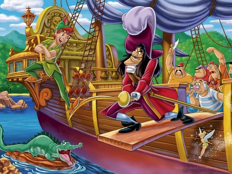 Peter Pan and Captain Hook on the Jolly Roger