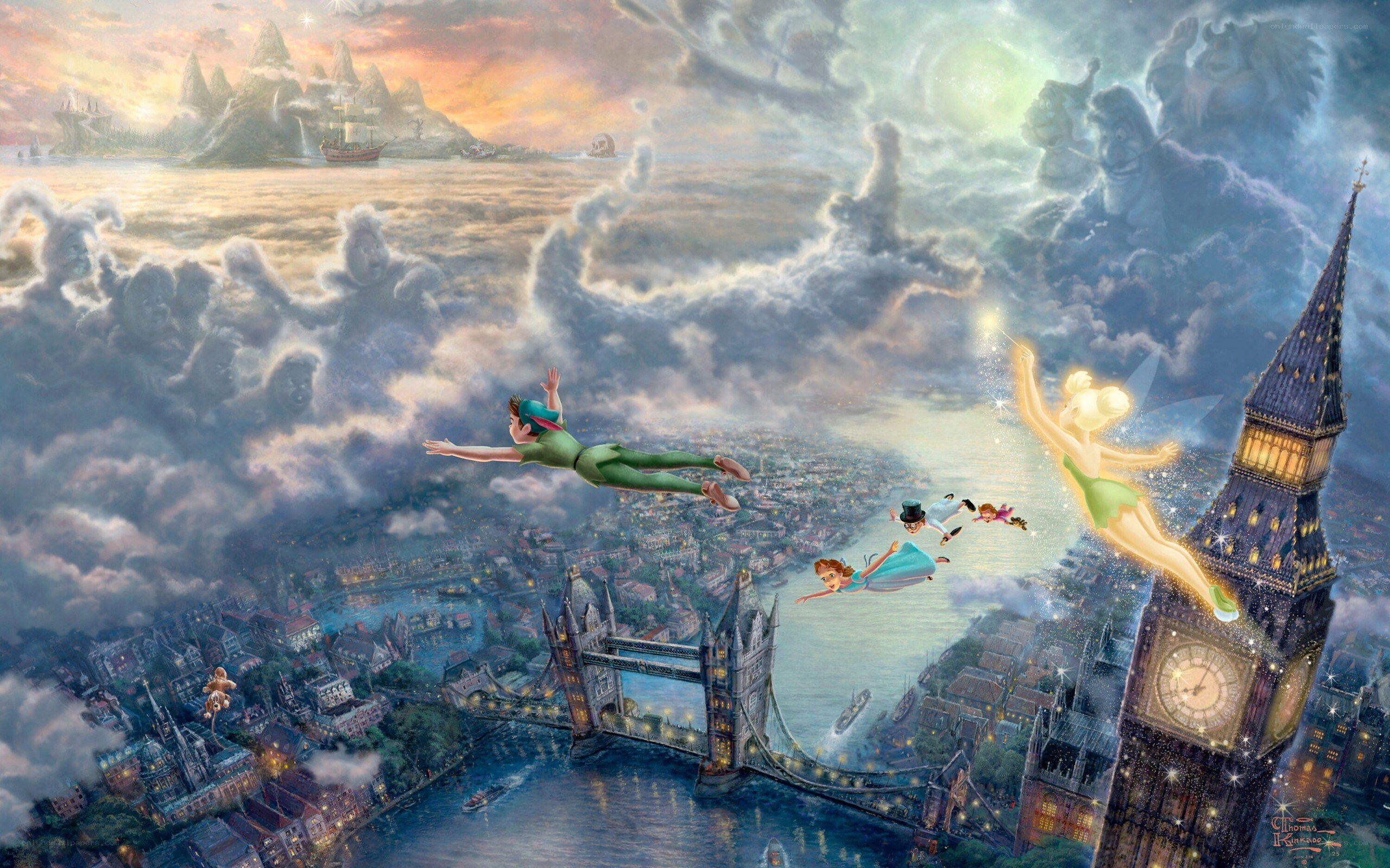 Peter Pan flying over London