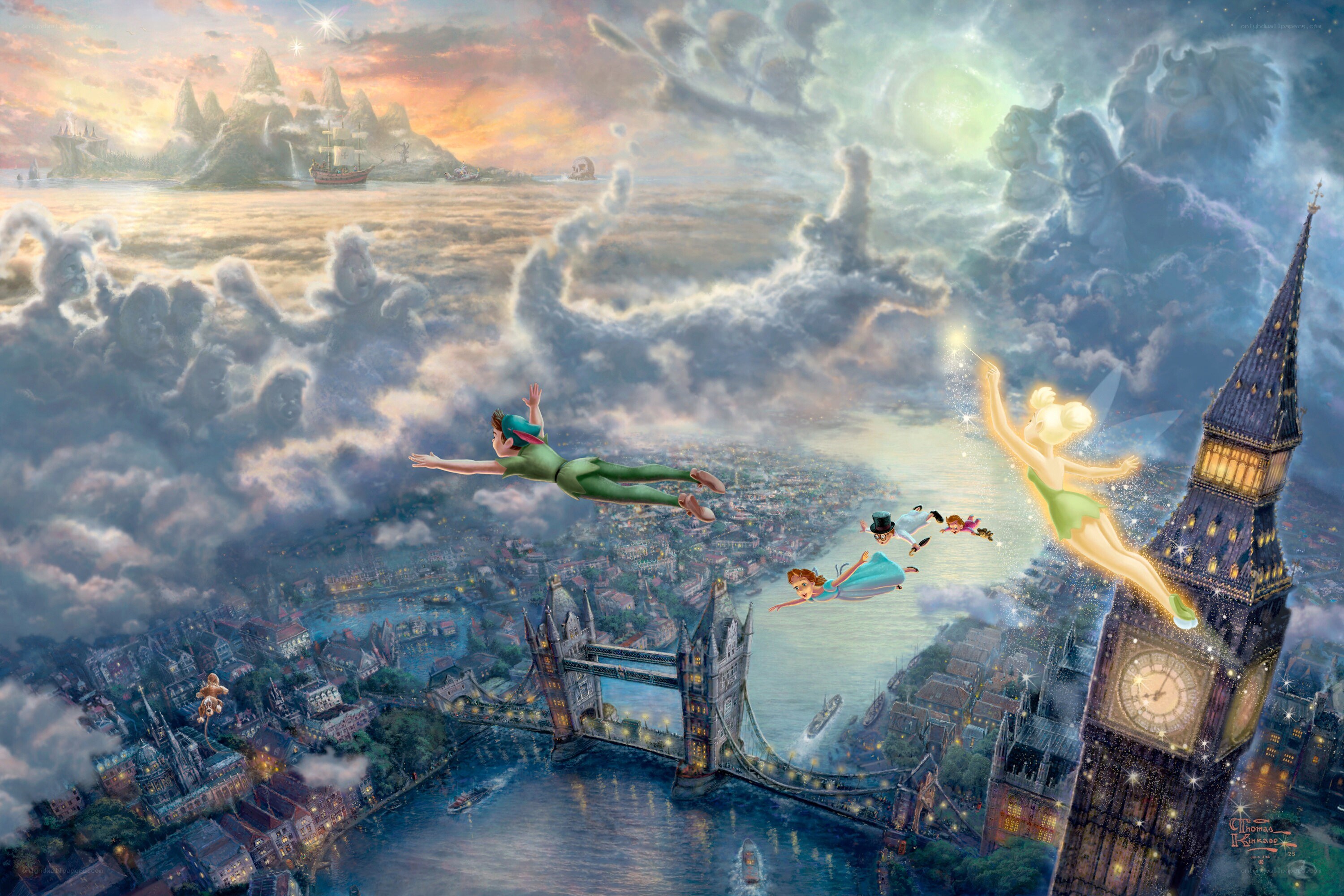 Peter Pan flying over London