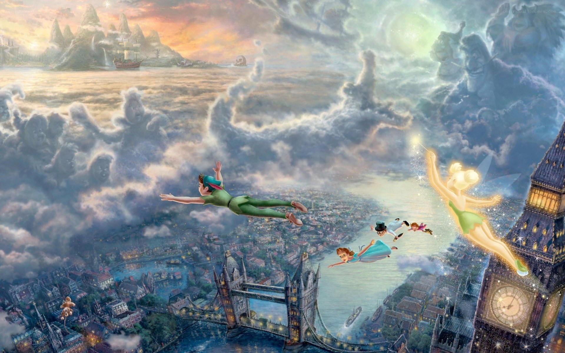 Peter Pan flying over London