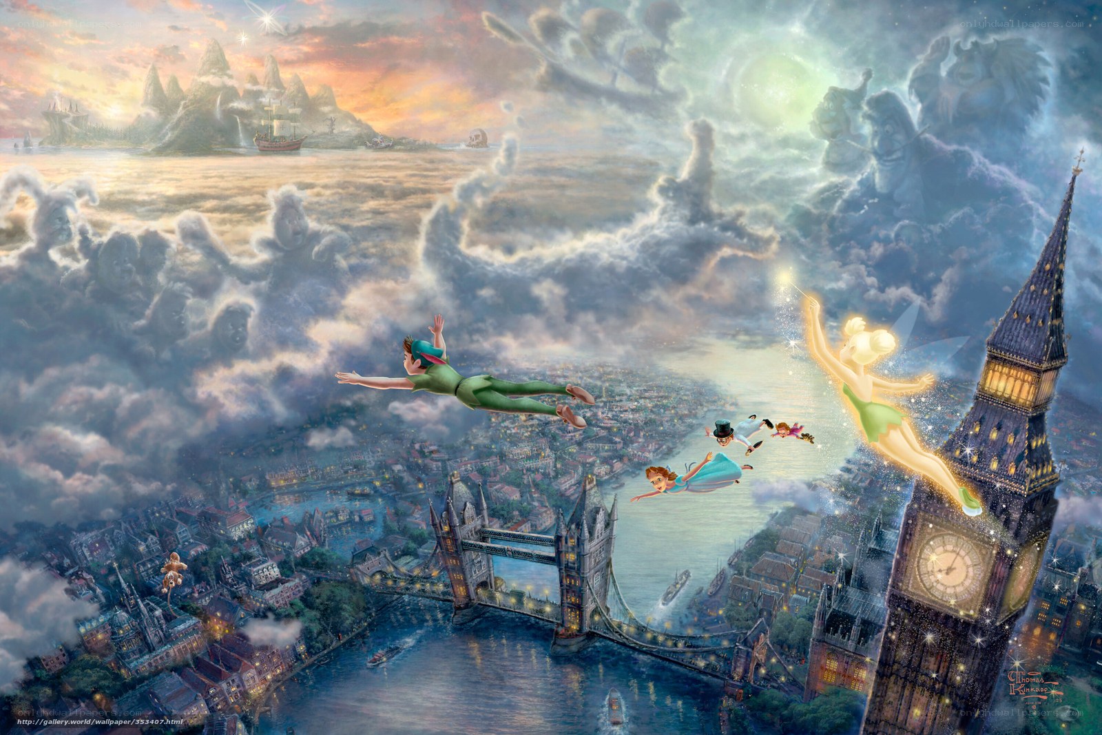 Peter Pan flying over London