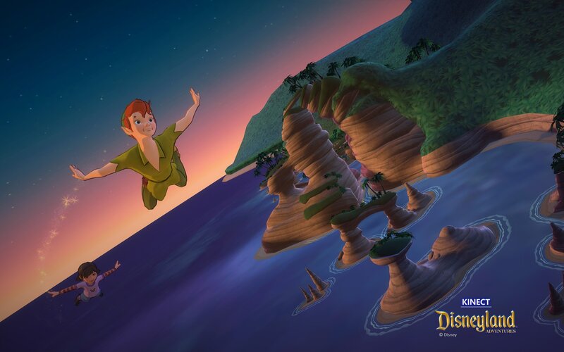 Peter Pan flying over Neverland