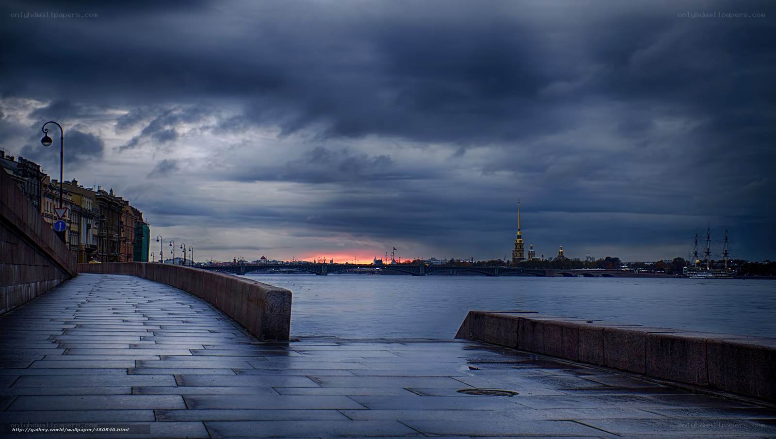 Petersburg waterfront at dusk