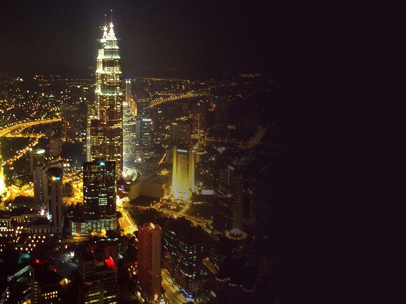 Petronas Twin Towers — Black, Dramatic, Night, Photograph, City Lights