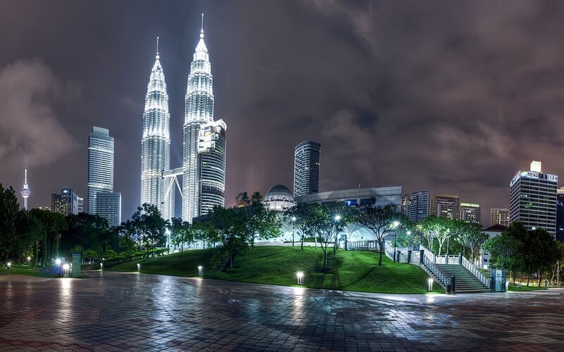 Petronas Twin Towers — Black, Dramatic, Night, Photograph, Skyscraper