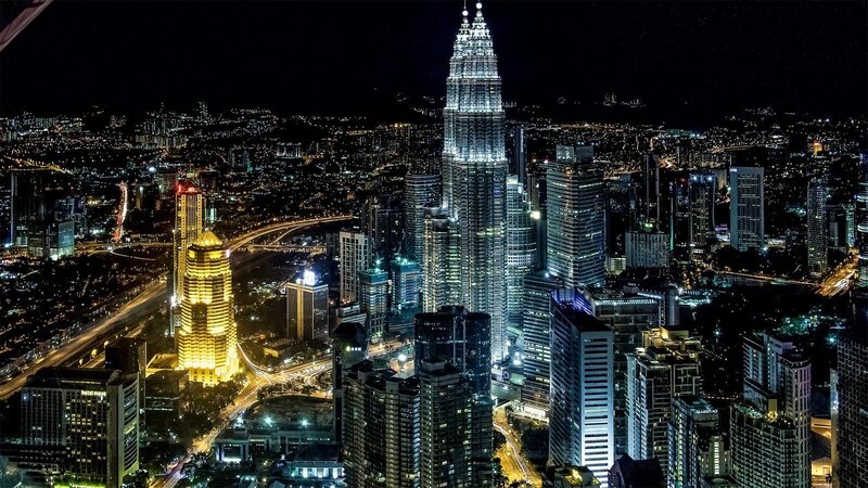 Petronas Twin Towers — Black, Dramatic, Night, Photograph, Skyscrapers, City Lights, Highways, Night Sky