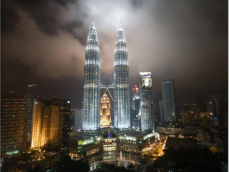 Petronas Twin Towers — Black, Dramatic, Night, Photograph