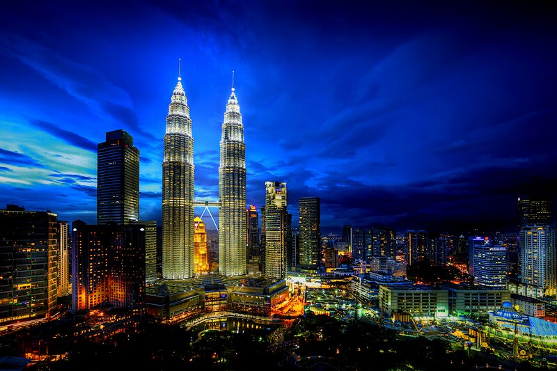 Petronas Twin Towers — Blue, Dramatic, Night, Photograph, Skyscraper