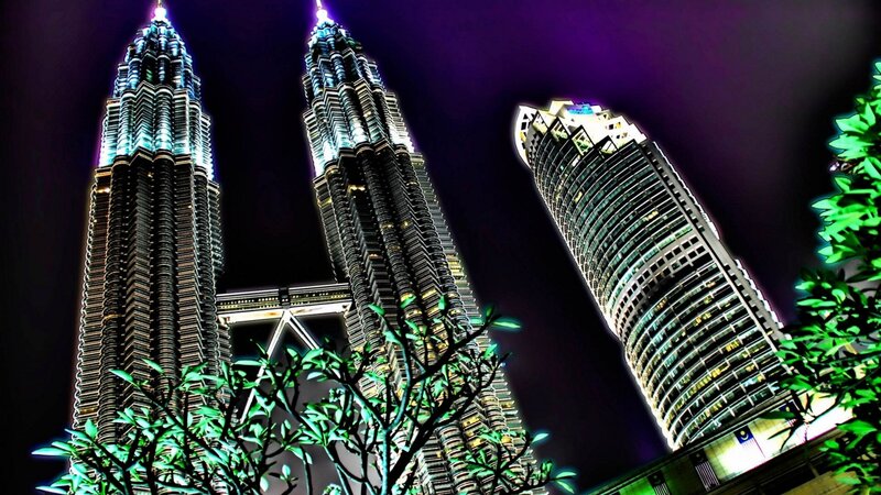 Petronas Twin Towers — Purple, Dramatic, Night, Photograph, Skyscraper