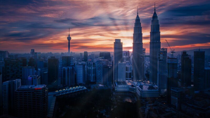 Petronas Twin Towers — Purple, Dramatic, Sunset