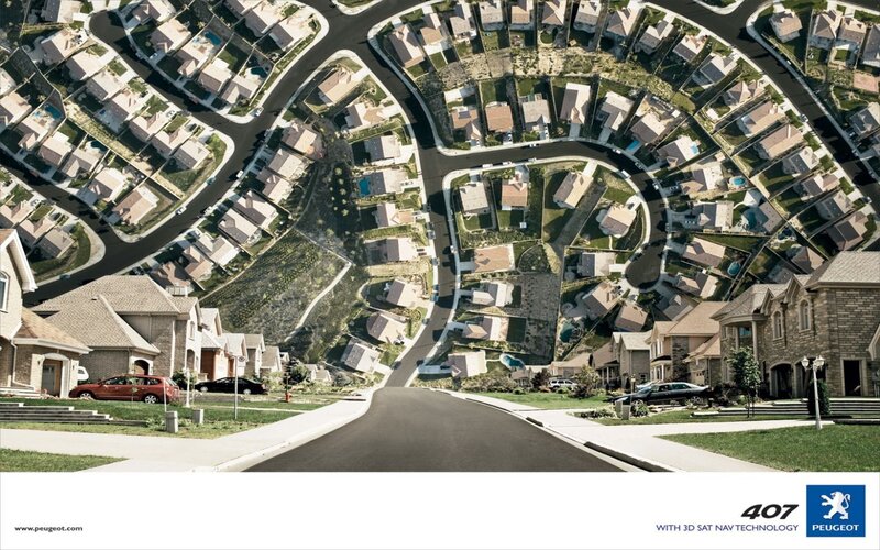 Peugeot 407 ad with satellite view
