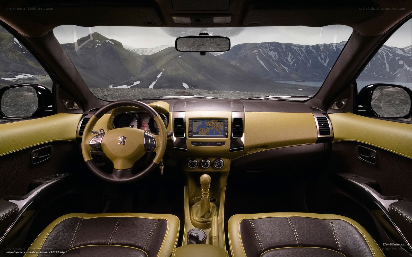Peugeot car interior with mountain view
