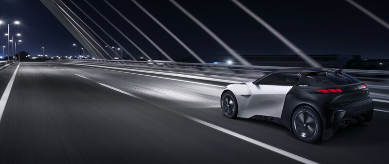 Peugeot Concept Car — Black, Dramatic, Night, Photograph, Bridge
