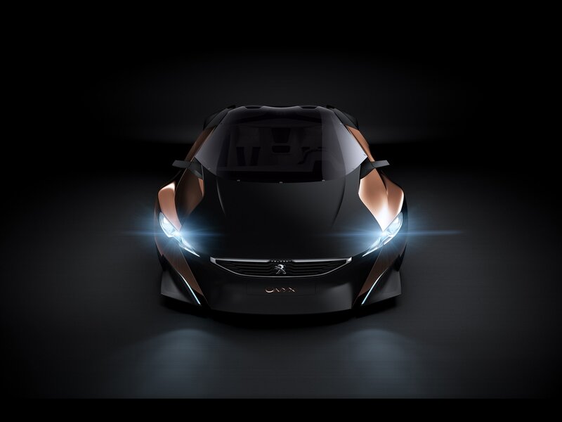 Peugeot Onyx Concept Car — Black, Dramatic, Night, 3d Render, Headlights