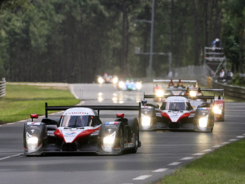 Peugeot racing cars on track