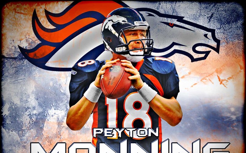 Peyton Manning Holding Football — Blue, Dramatic