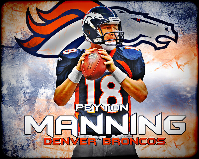 Peyton Manning Holding Football — Blue