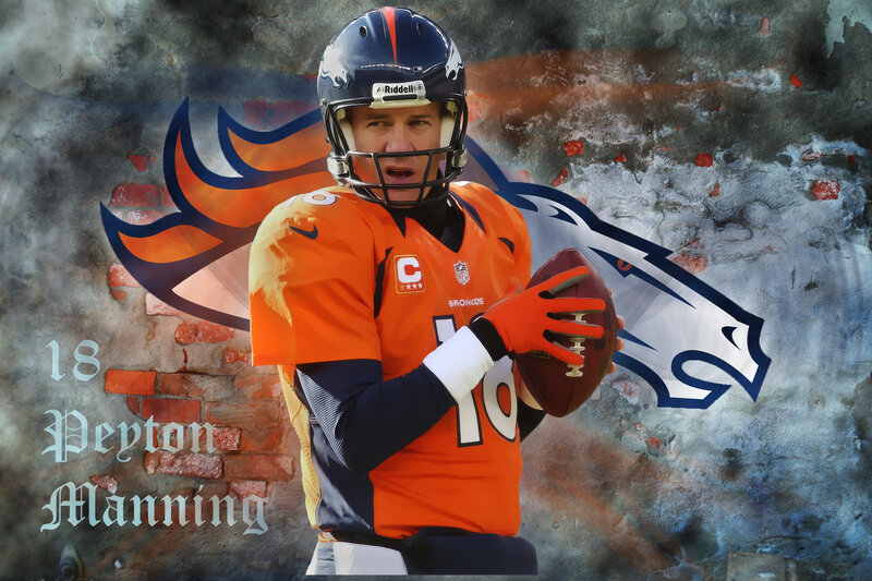 Peyton Manning Holding Football — Orange, Dramatic