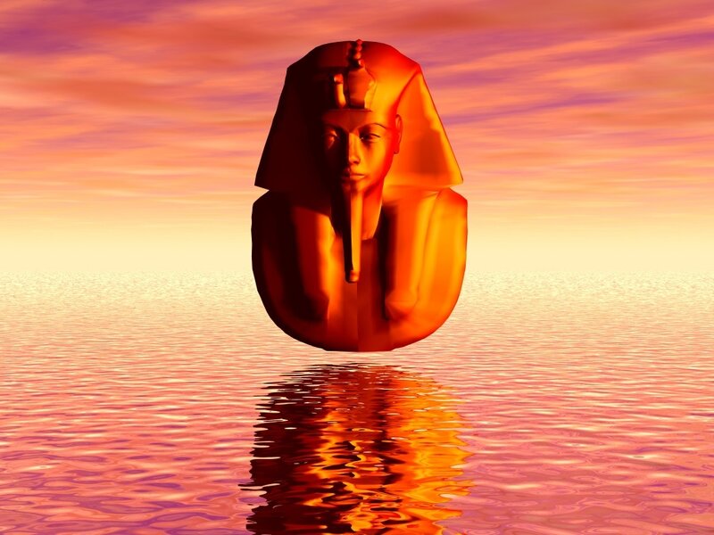 Pharaoh statue at sunset