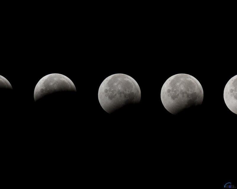 Phases of a Lunar Eclipse — Black, Dramatic, Night, Photograph
