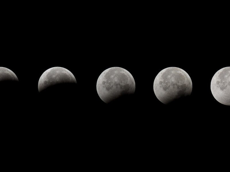Phases of a Lunar Eclipse — Gray, Dramatic, Night, Photograph, Moon