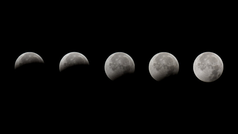 Phases of a Lunar Eclipse — Gray, Dramatic, Night