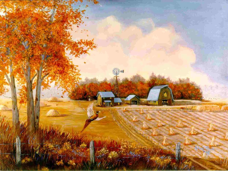 Pheasant Flying over Farm