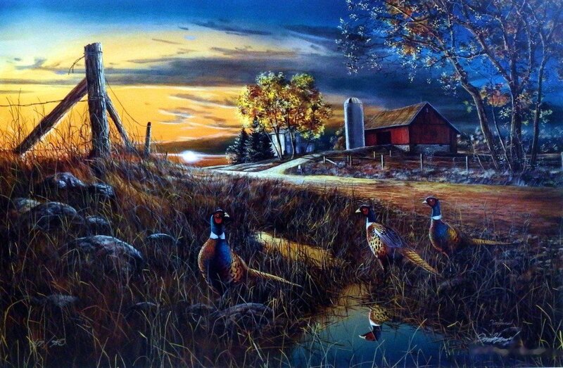 Pheasants in Field — Blue