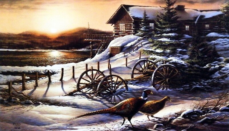 Pheasants in Snow — White, Serene, Winter
