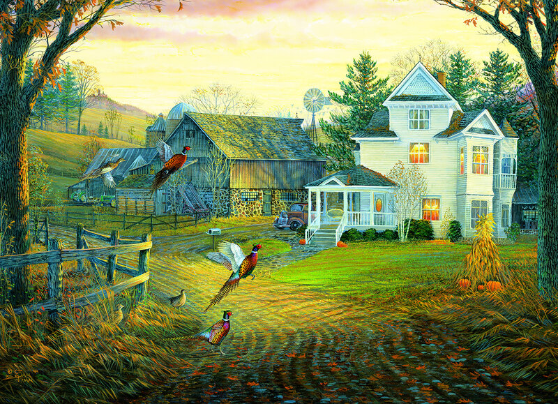 Pheasants on Farm — Green