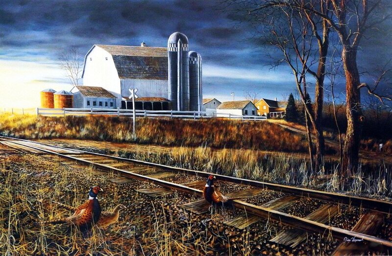 Pheasants on Train Tracks — Blue