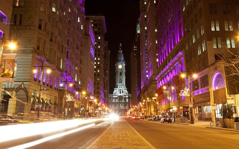 Philadelphia city street at night
