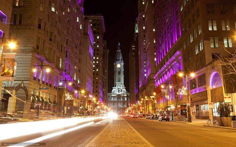 Philadelphia city street at night